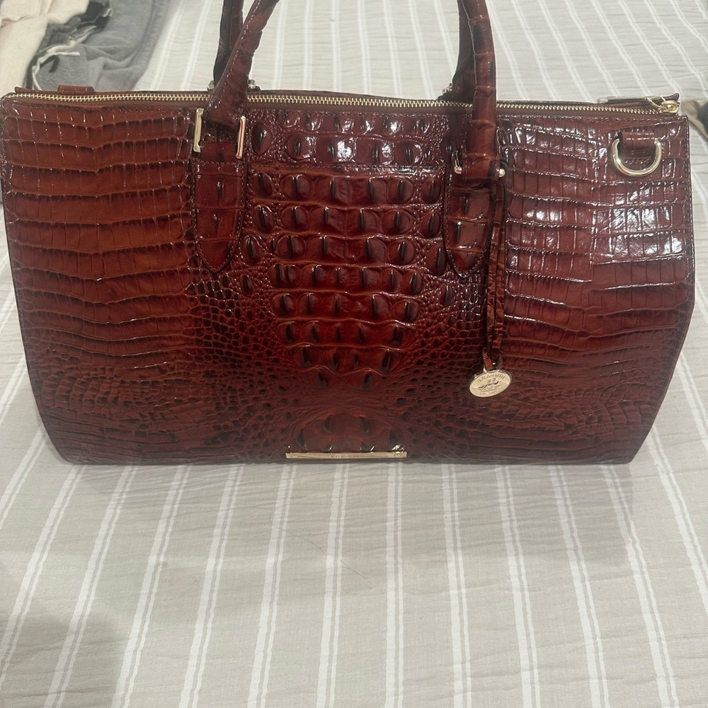 Brahmin Deep Brown Crocodile-Embossed Satchel